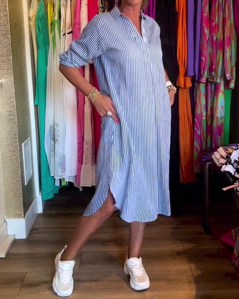 Cato™ - Robe Chemise Rayée à Col Revers