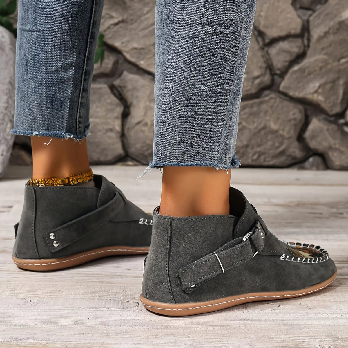 Annefleur - Mocassins femme imprimé chat à enfiler