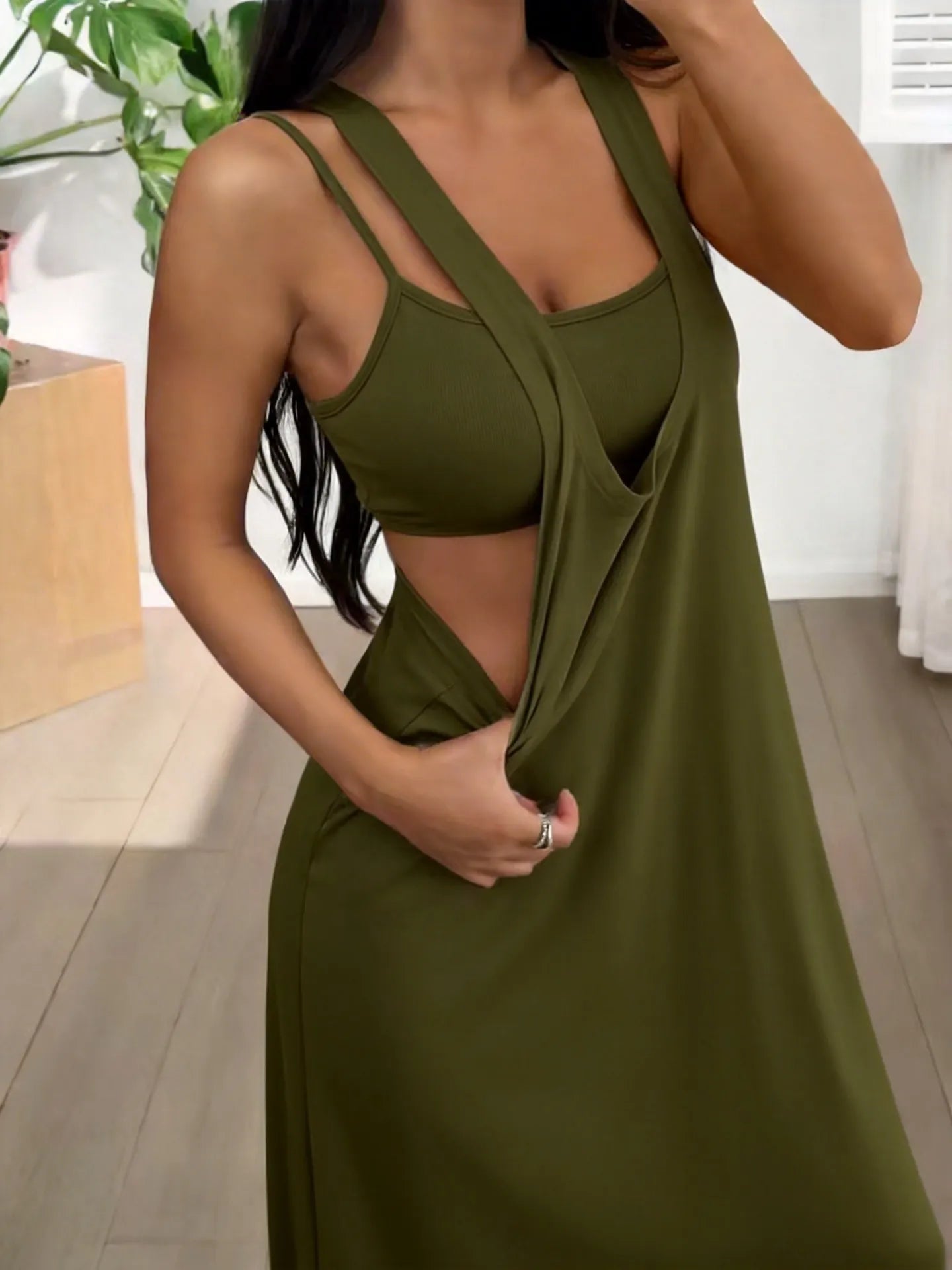 Dorissa - Robe longue femme effet deux pièces avec découpes latérales