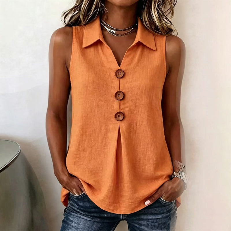 Rosine - Chemise sans manches femme en coton avec boutons