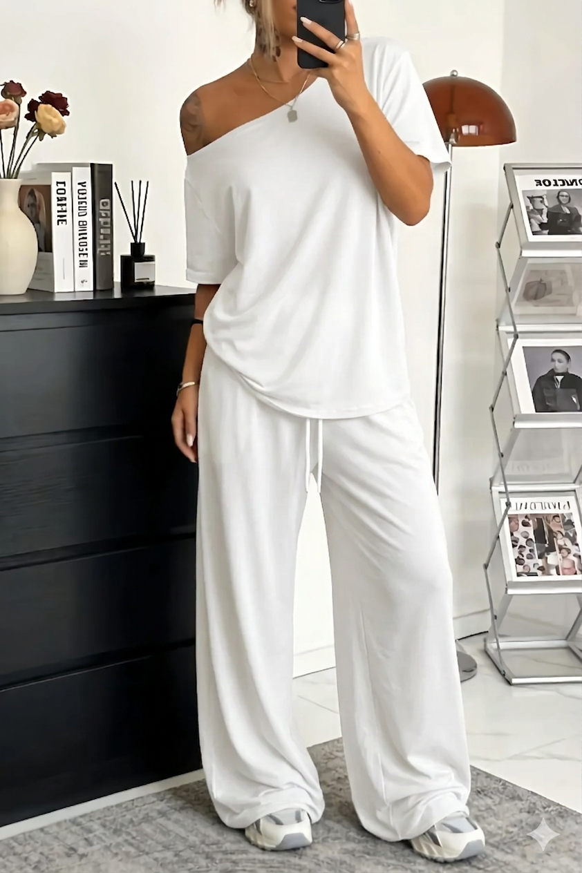 Evarisse™ - Ensemble femme deux pièces épaules dénudées confort décontracté