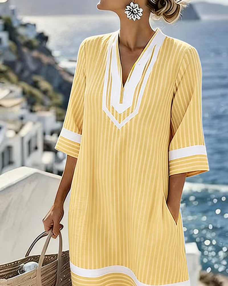 Telyxa™ - Robe Femme Rayures Fluide Col V Style Estival