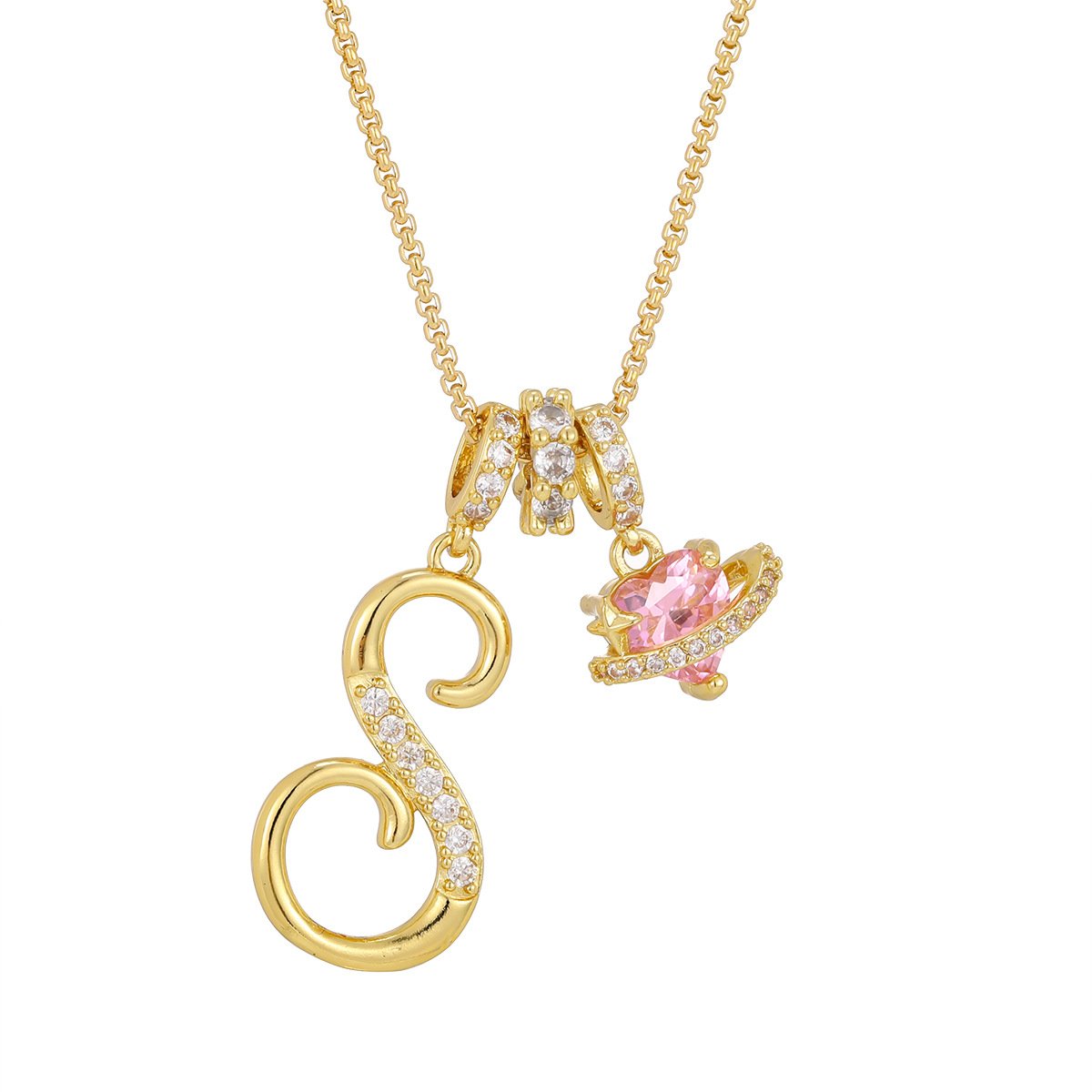 Carmelle™ - Collier Initiale Avec Cœur Rose Brillant