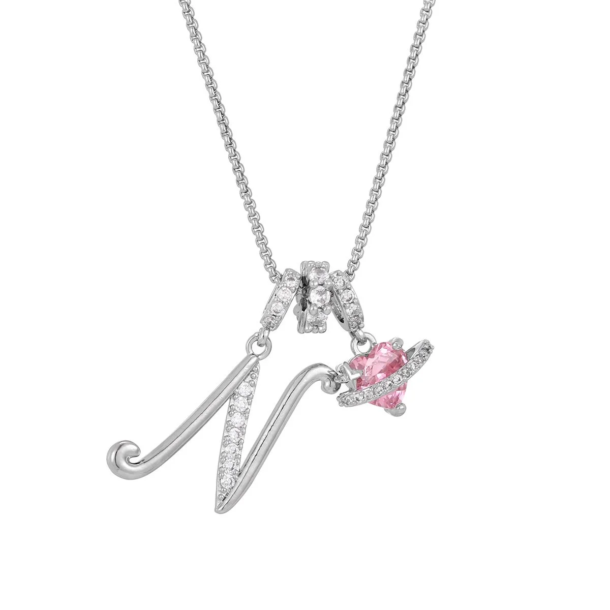 Carmelle™ - Collier Initiale Avec Cœur Rose Brillant