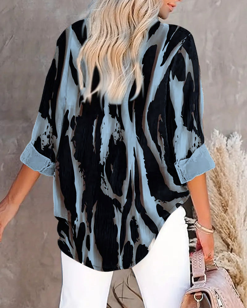 Telyra™ - Blouse Col Montant Imprimé Irrégulier
