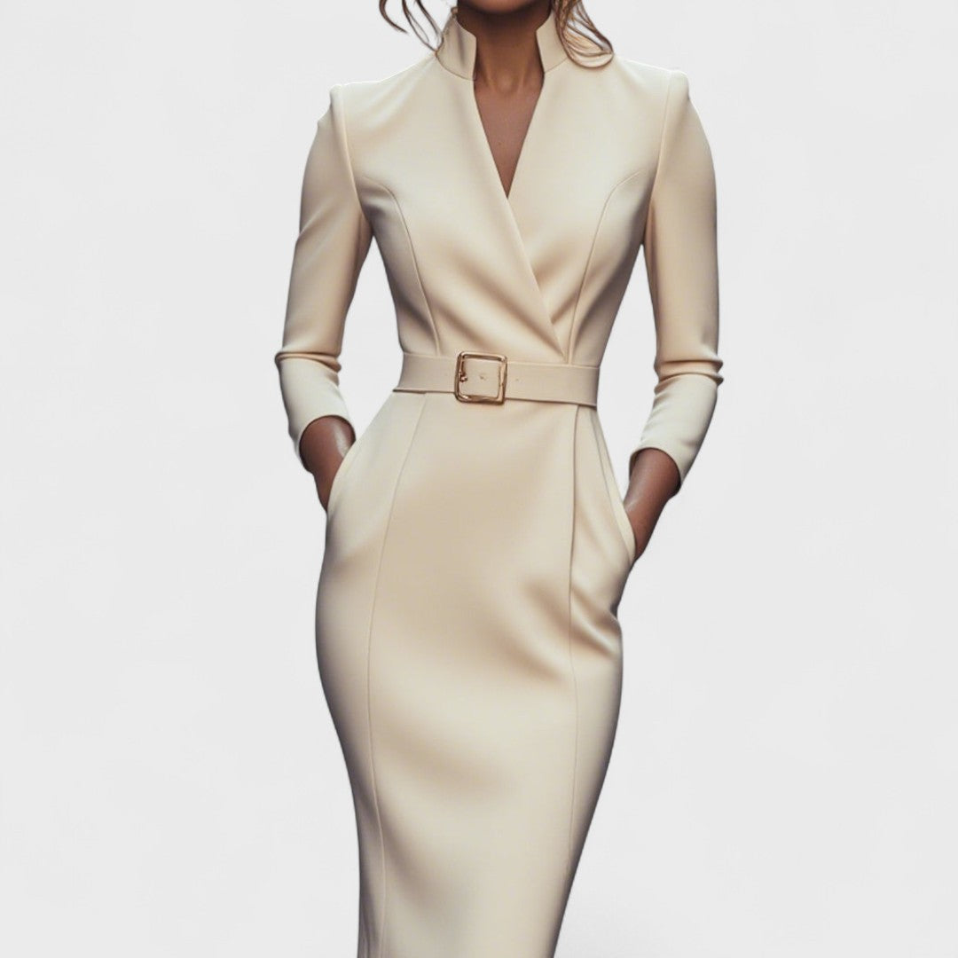 Irielle™ - Robe Élégante avec Ceinture et Col Mao
