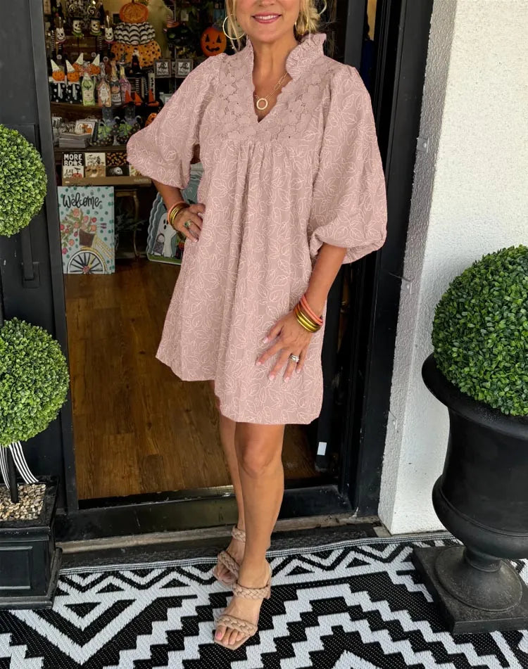 Tesia™ - Robe Courte Jacquard à Manches Bouffantes