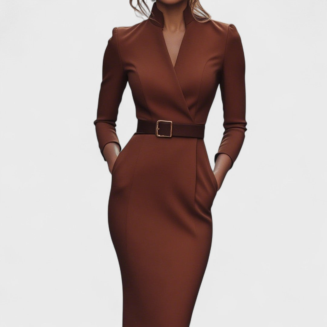 Irielle™ - Robe Élégante avec Ceinture et Col Mao