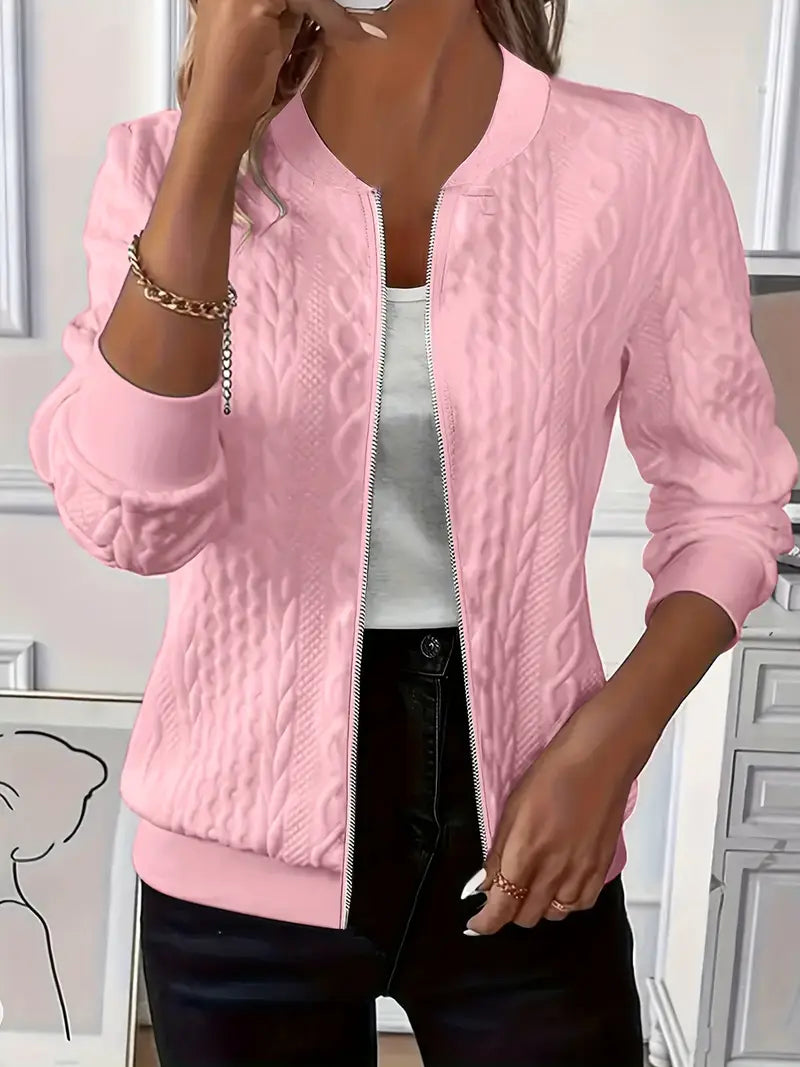 Elanisse™ - Veste Casual Femme à Col Baseball, Fermeture Éclair, Tissu Texturé
