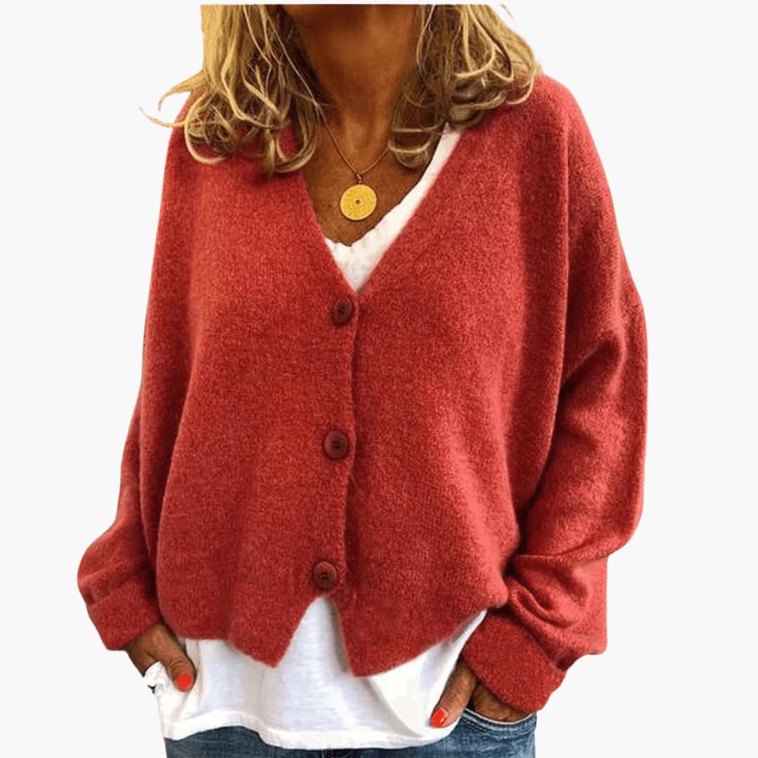Sixtine - Cardigan Femme Doux en Tricot à Boutons et Coupe Décontractée