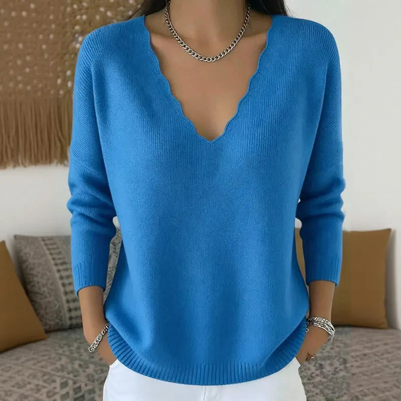 Gwen - Pull femme en maille avec col V