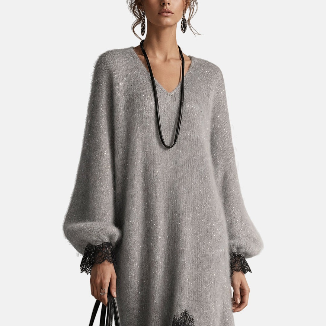 Diny - Robe femme en maille avec dentelle