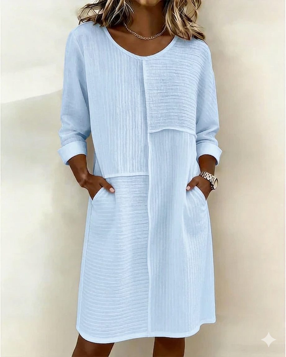 Gaelle™ - Robe Femme Coton Lin Texturée Coupe Fluide Manches Longues Confort