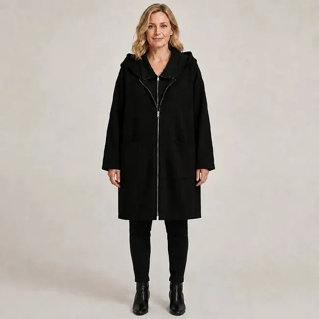 Éléane - Manteau mi-long femme à capuche et fermeture éclair