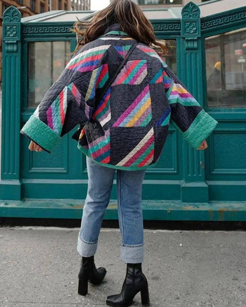 Sabine™ - Manteau Patchwork en Coton à Manches Volantes