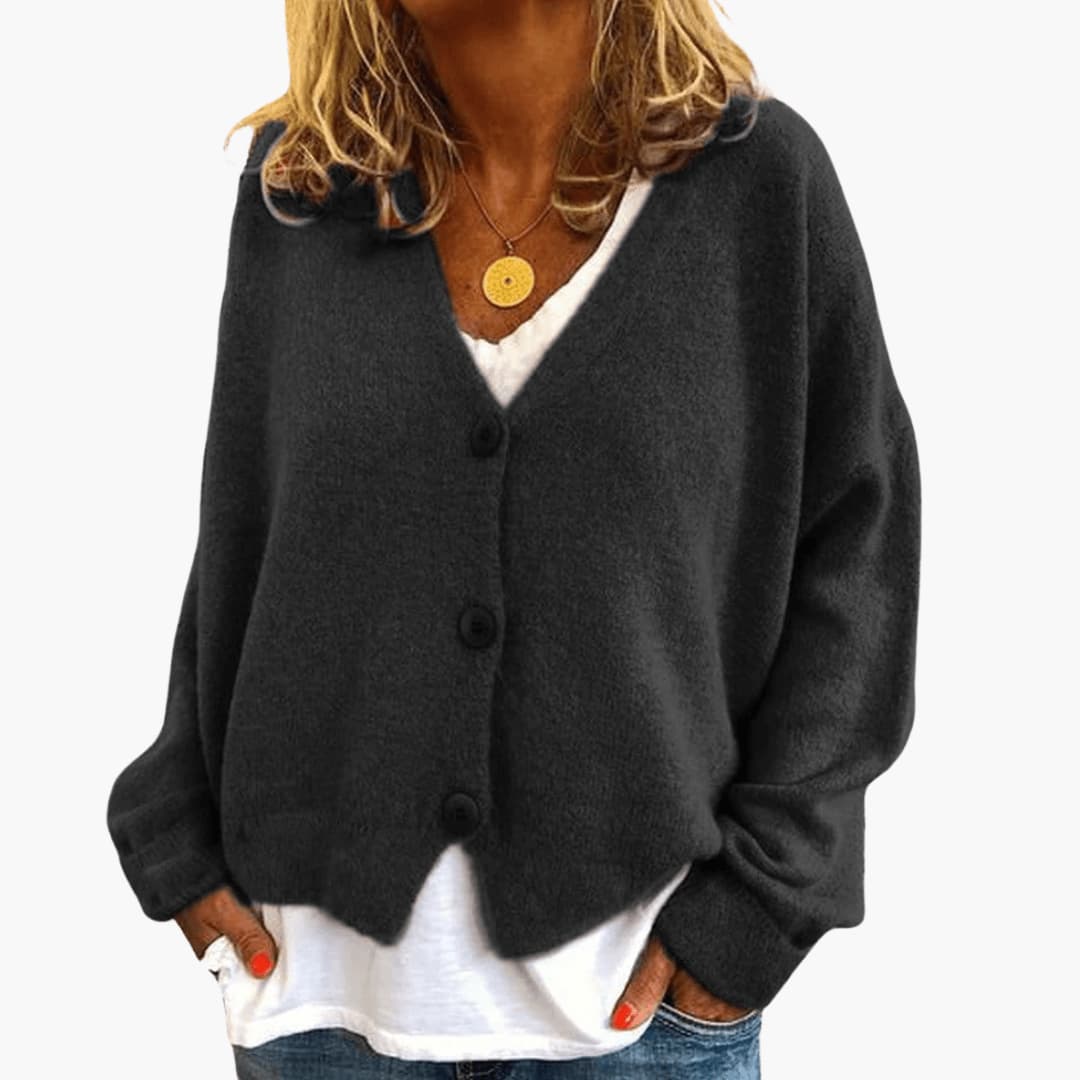 Sixtine - Cardigan Femme Doux en Tricot à Boutons et Coupe Décontractée