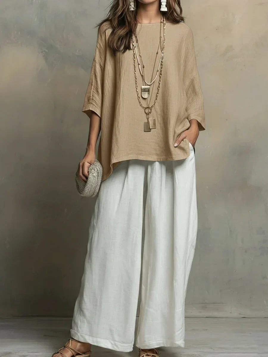 Tyvella™ - Ensemble Femme Lin Deux Pièces Coupe Ample Pantalon Fluide