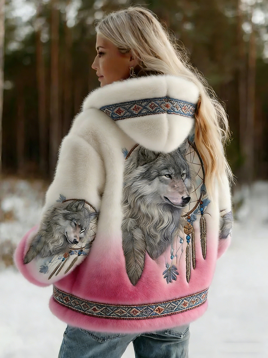 Dahlina™ - Veste Femme Douce À Capuche Imprimé Loup