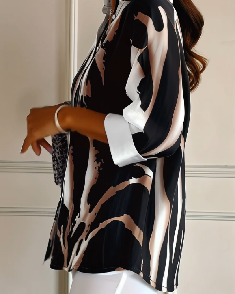 Telyra™ - Blouse Col Montant Imprimé Irrégulier