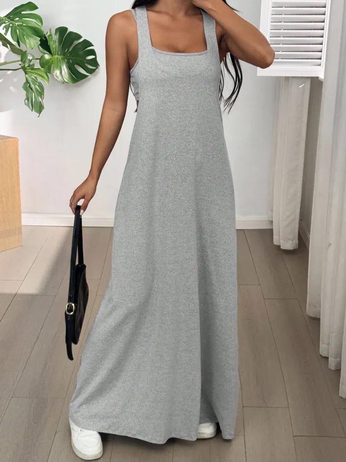 Dorissa - Robe longue femme effet deux pièces avec découpes latérales