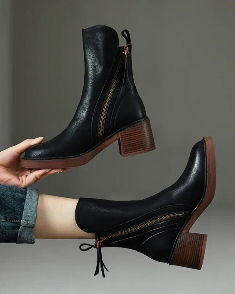 Helara™ - Bottes en Cuir Noires Élégantes et Confortables