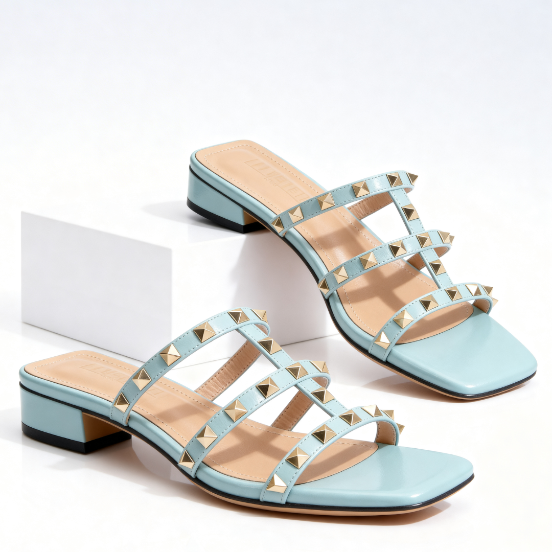 Frovelle™ - Sandales femme cloutées cuir semelle confort talon bas style chic