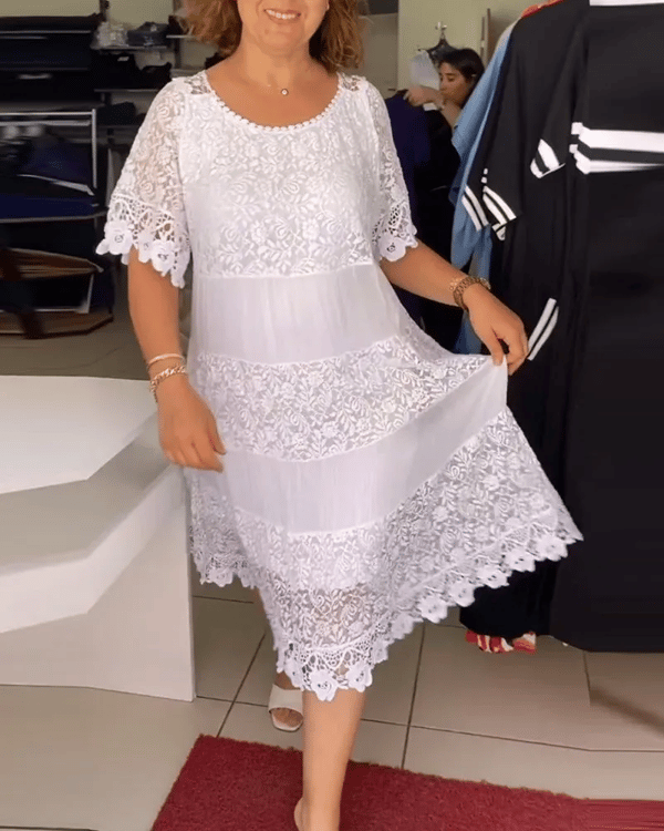 Gwenira™ - Robe Élégante Unie en Dentelle – Raffinement Subtil pour Toutes les Occasions