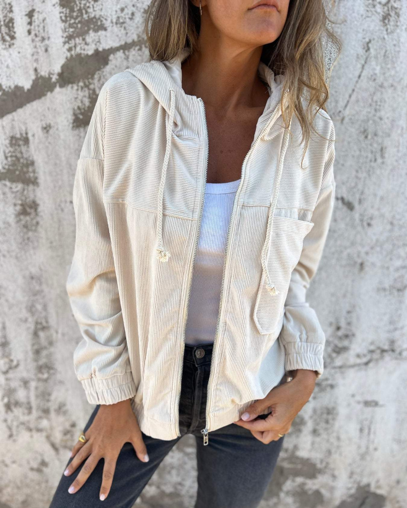 Lyra™ - Veste à Capuche en Velours Côtelé avec Fermeture Éclair