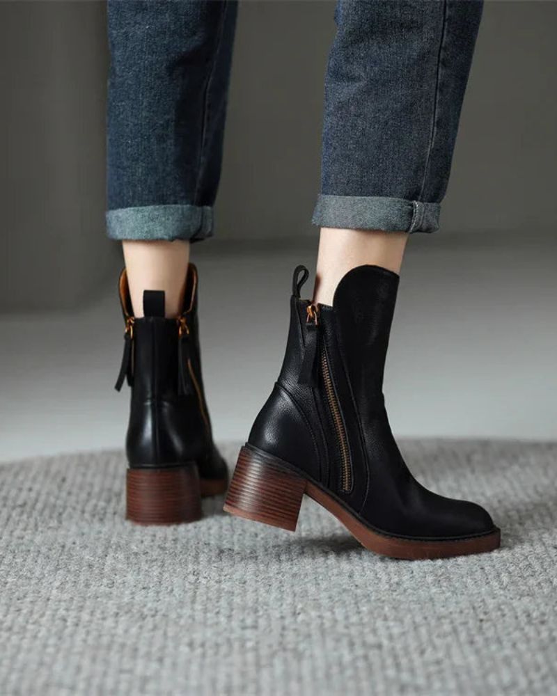 Helara™ - Bottes en Cuir Noires Élégantes et Confortables