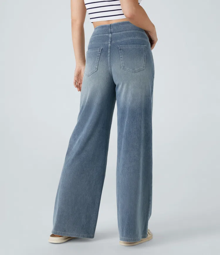 Ruvessa™ - Jean femme taille haute jambe large très extensible coupe moderne