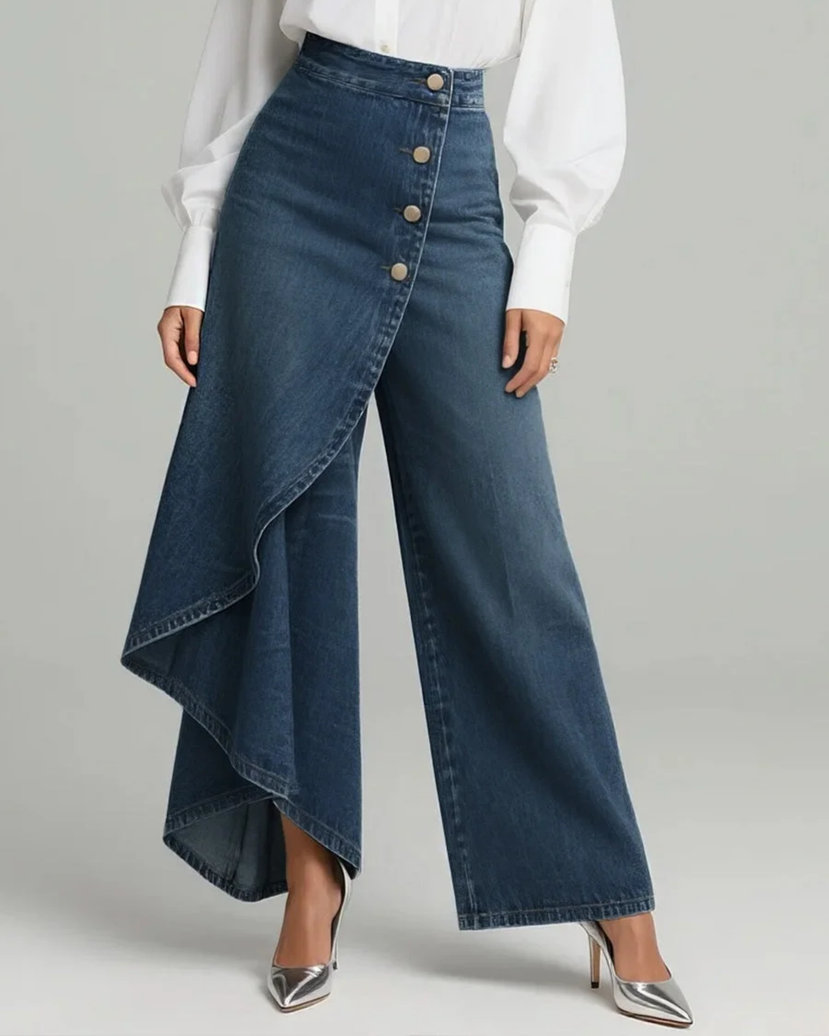 Pavellea™ - Jean Large À Effet Jupe Croisée En Denim
