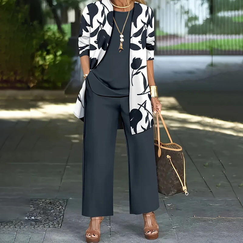 Naevia - Ensemble femme trois pièces floral avec pantalon