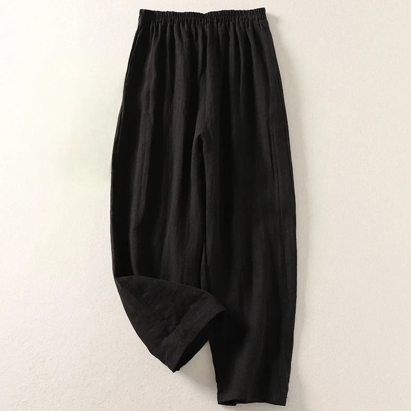 Arelise - Pantalon femme fluide en coton-lin à taille élastique