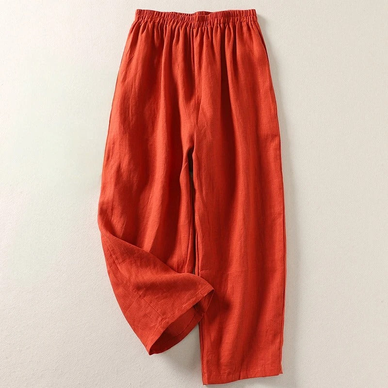 Arelise - Pantalon femme fluide en coton-lin à taille élastique