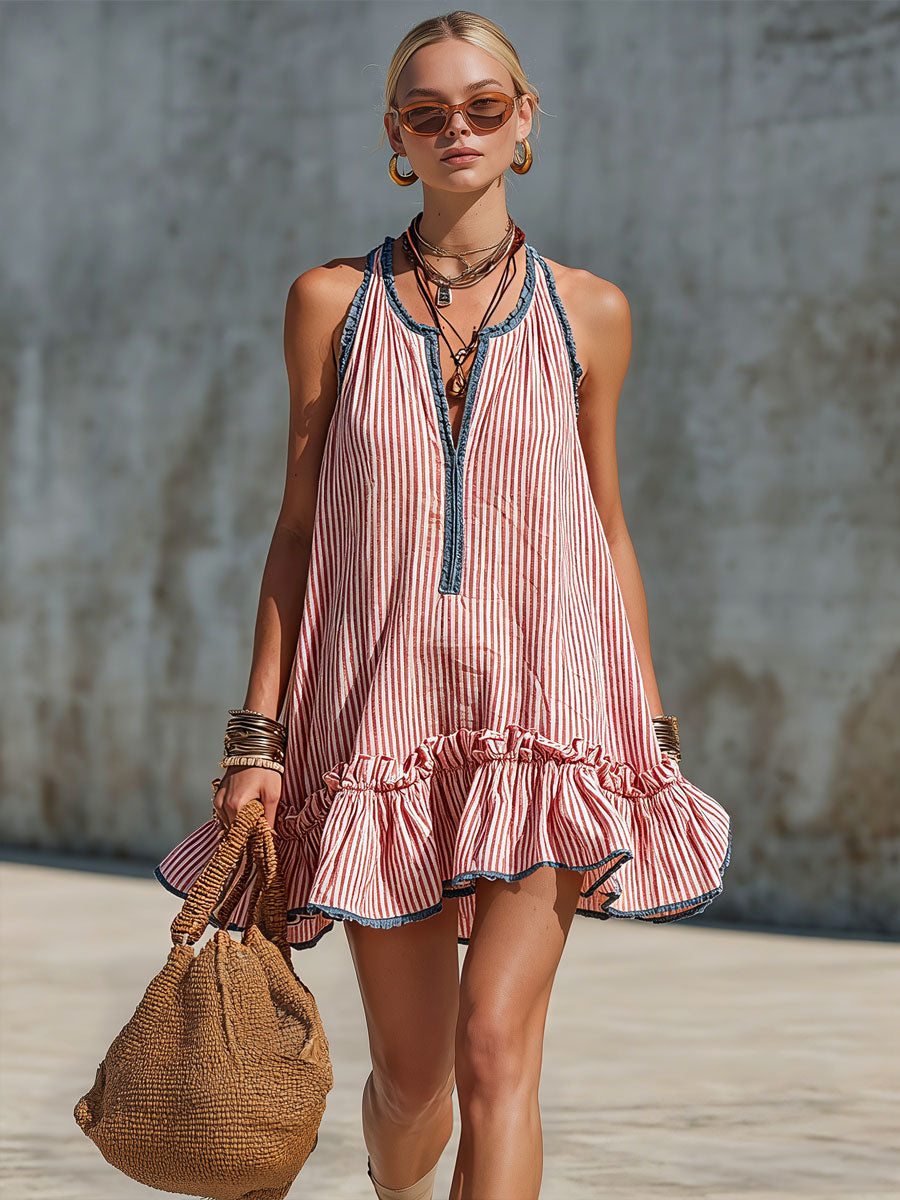 Merova - Robe mini avec col halter et détails volantés