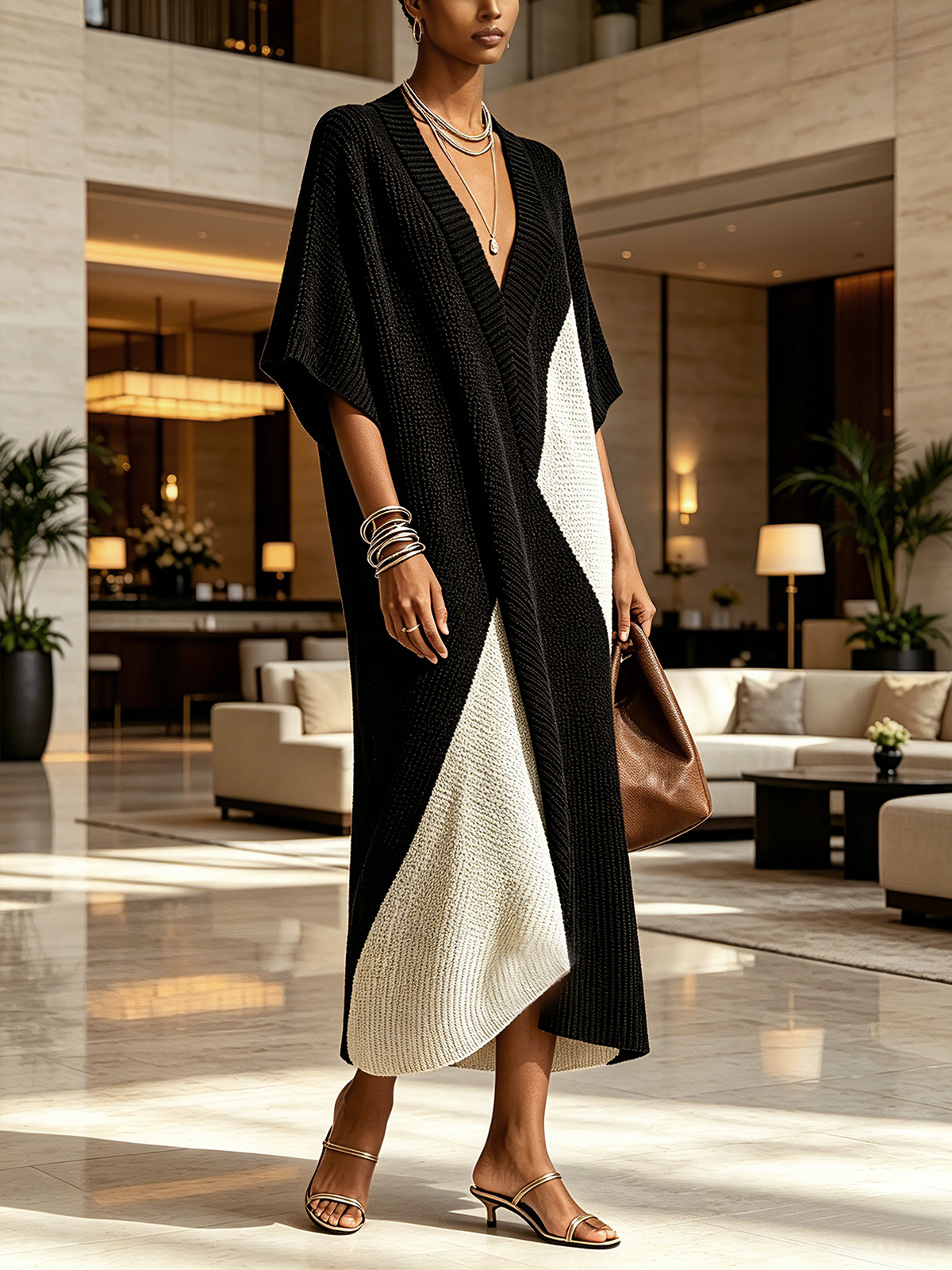 Babettenow - Robe midi femme bicolore noir et ivoire