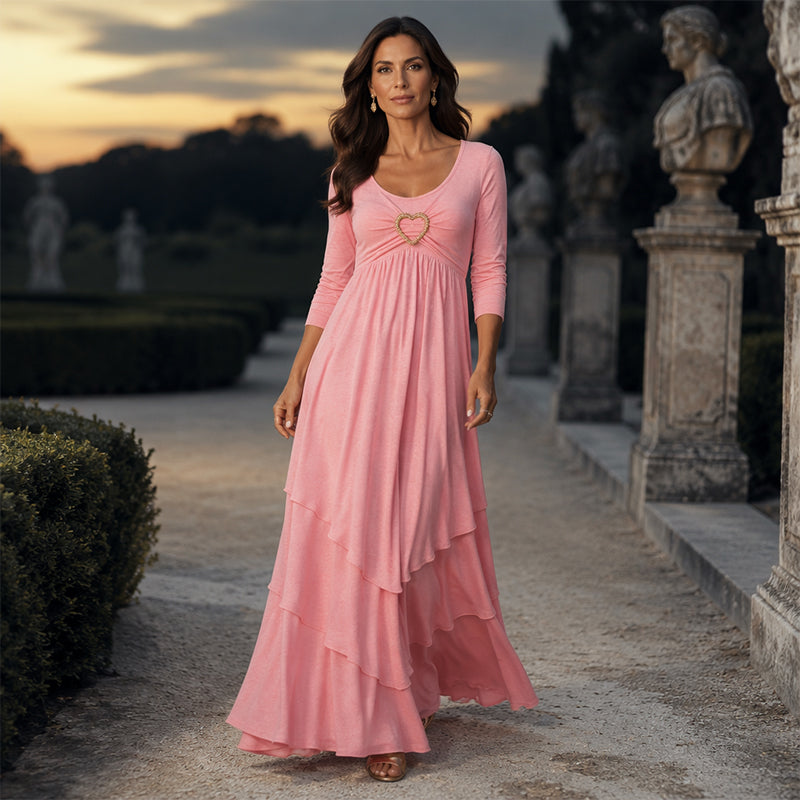 Joline - Robe midi femme superposée avec détail cœur