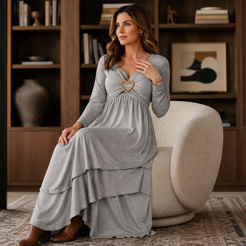 Joline - Robe midi femme superposée avec détail cœur