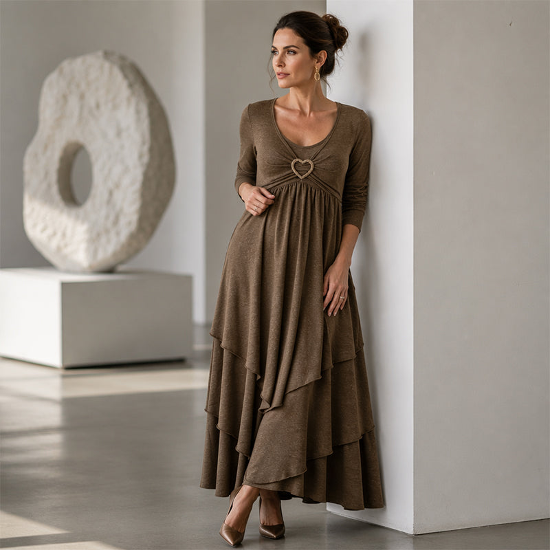 Joline - Robe midi femme superposée avec détail cœur