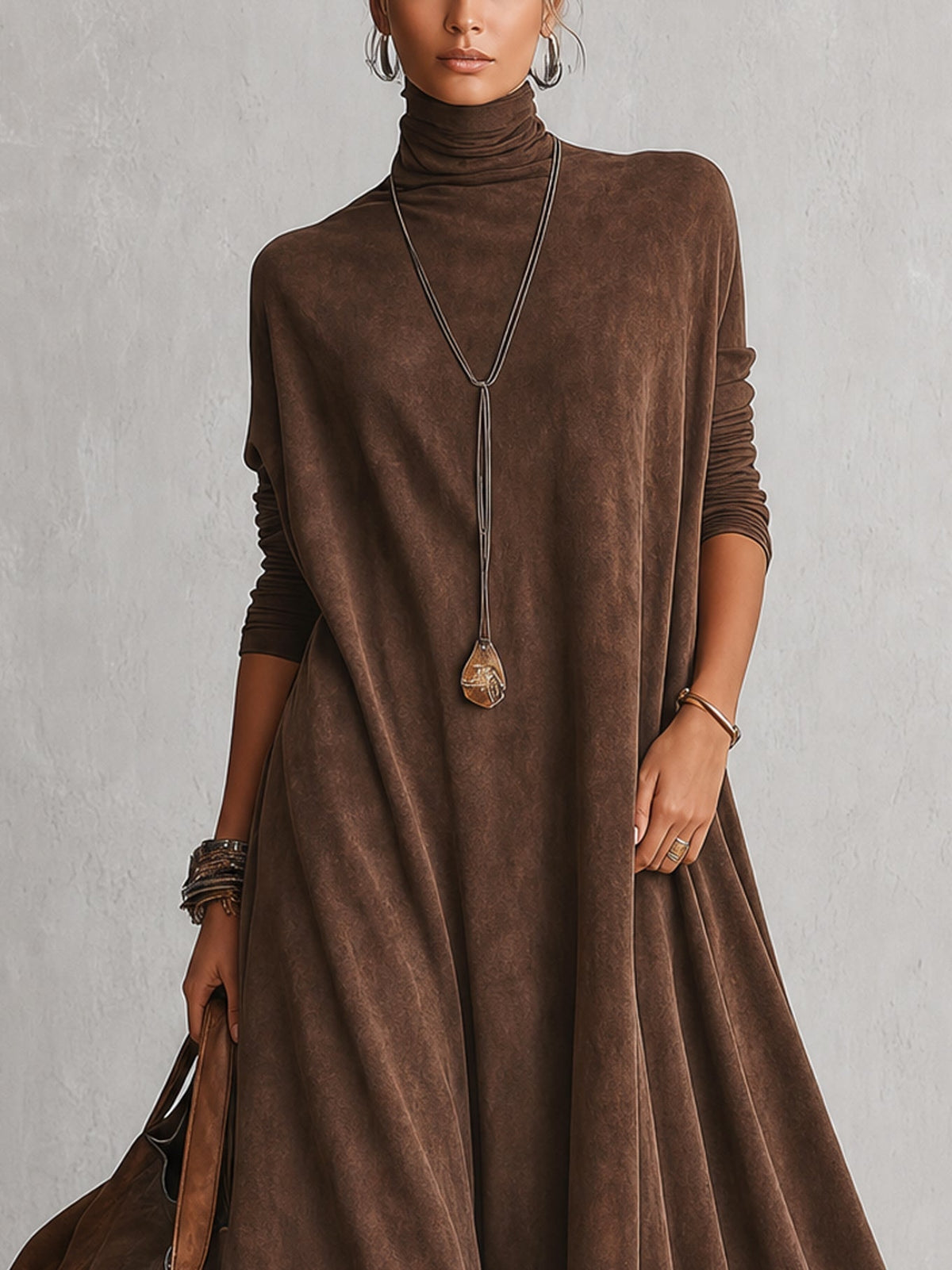 Gonneke - Robe femme longue effet suédé avec dentelle