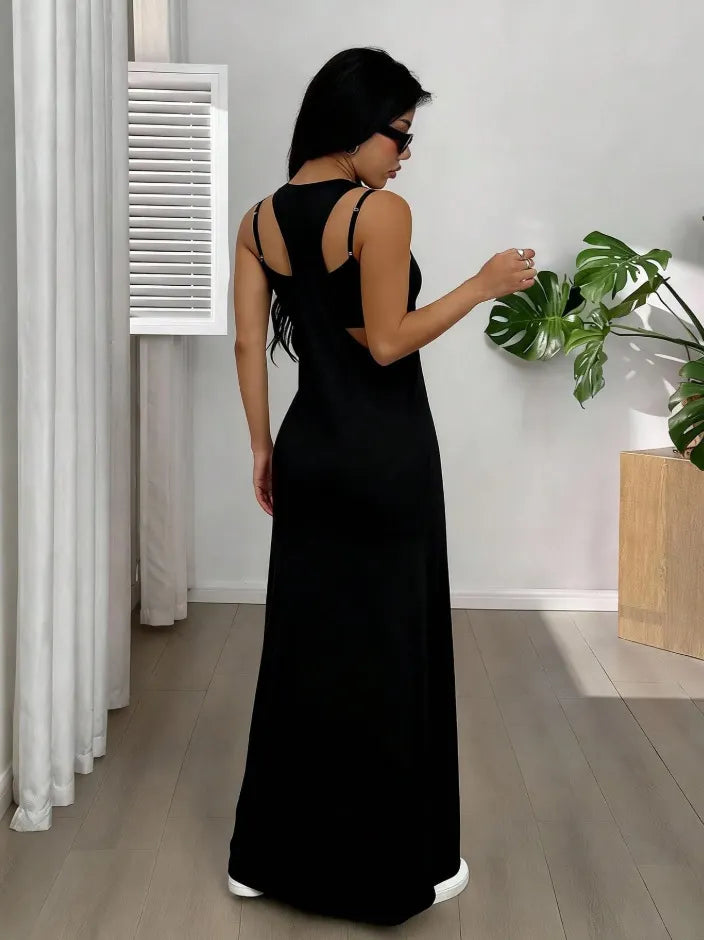Dorissa - Robe longue femme effet deux pièces avec découpes latérales