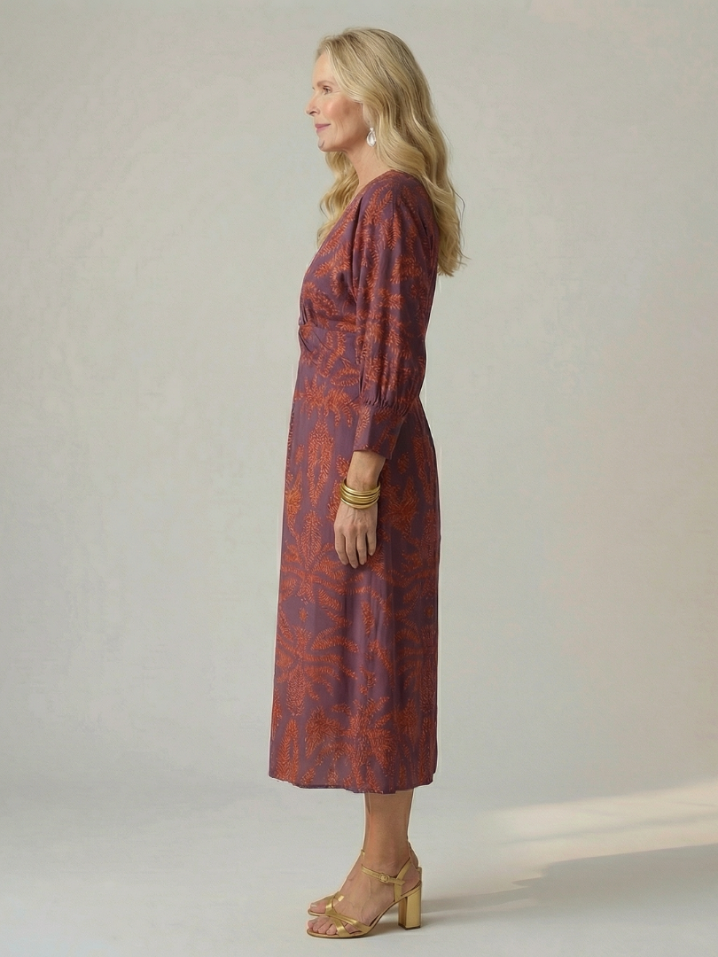 Falune™ - Robe femme midi croisée imprimée taille cintrée élégante