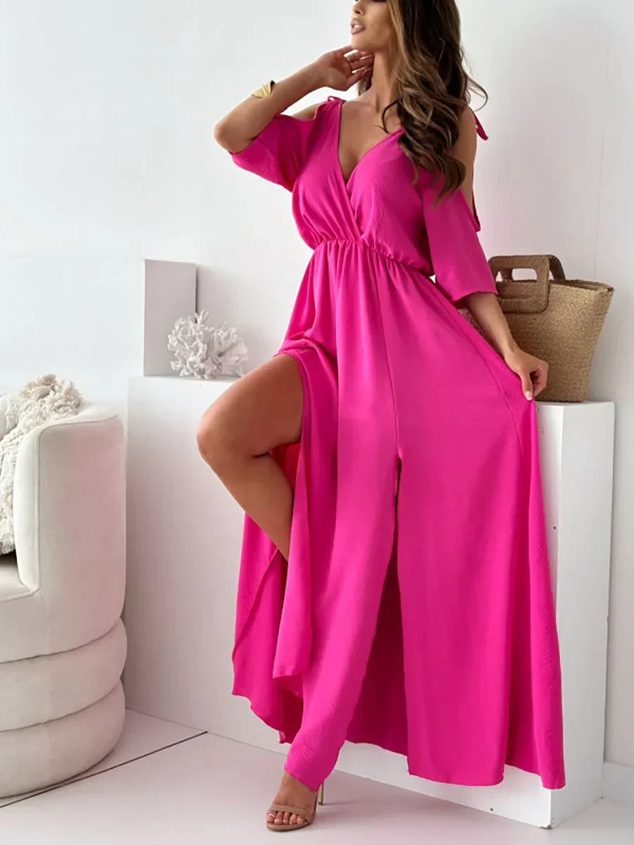 Rovenza™ - Robe maxi femme épaules dénudées avec fente élégante