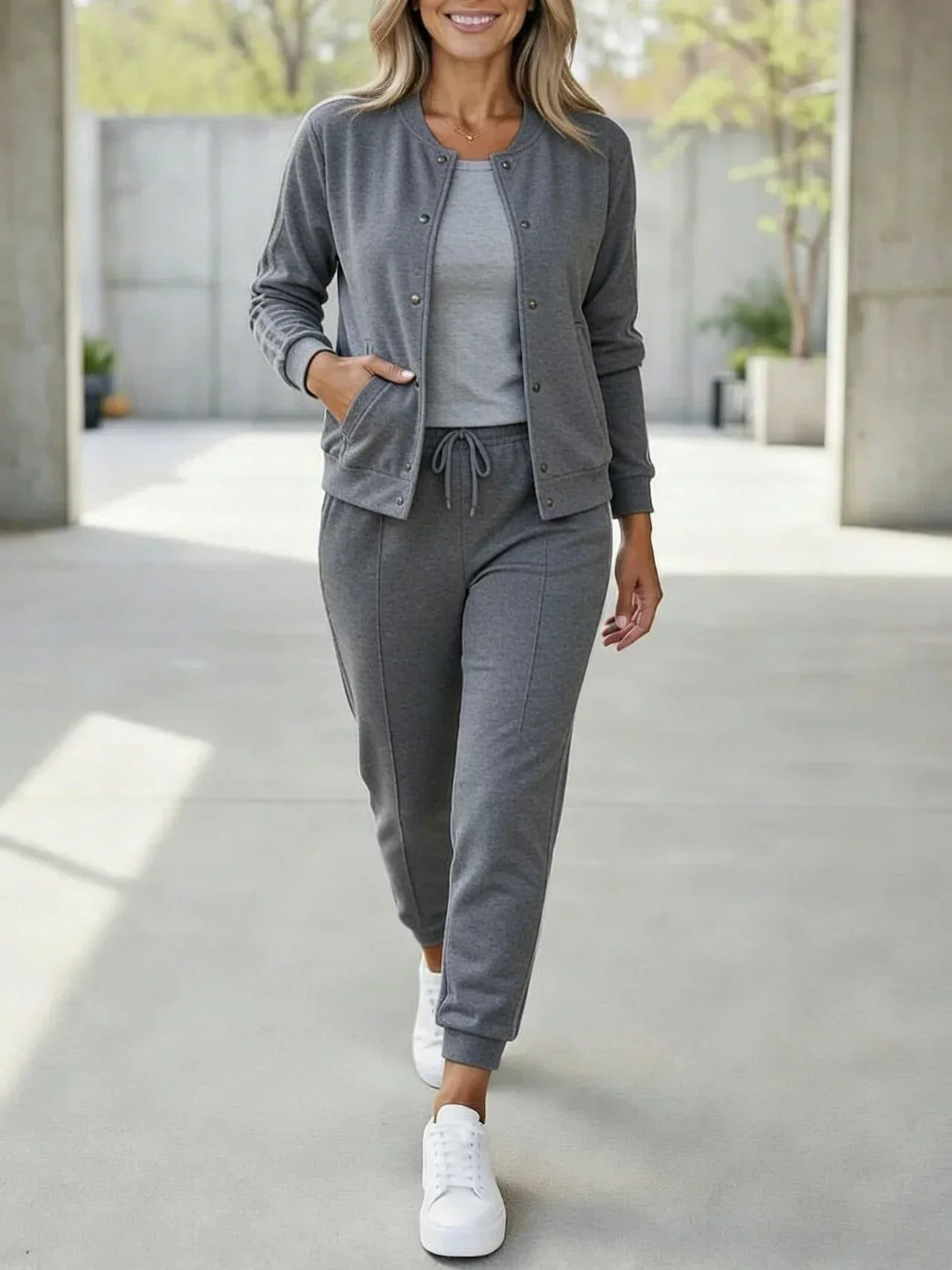 Quenith™ - Ensemble Femme 3 Pièces Sport Chic Veste Pantalon Rayures Élégantes