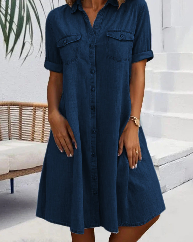Evelina™ - Robe Midi à Col Revers et Bouton