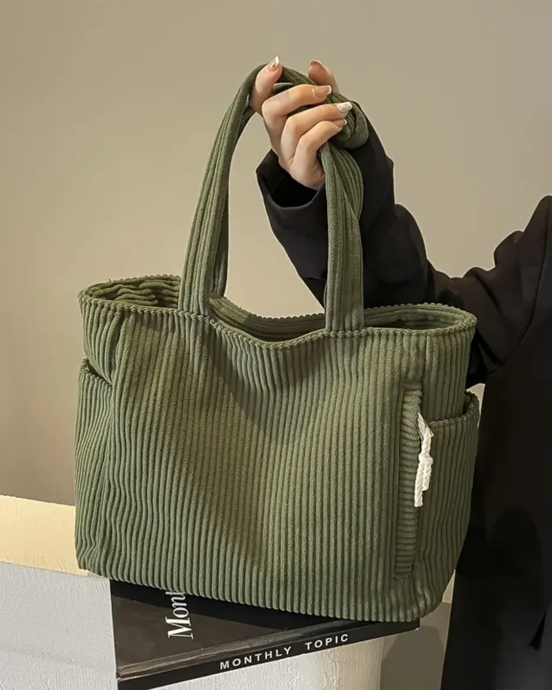 Gisara™ - Sac fourre-tout côtelé avec détail en corde