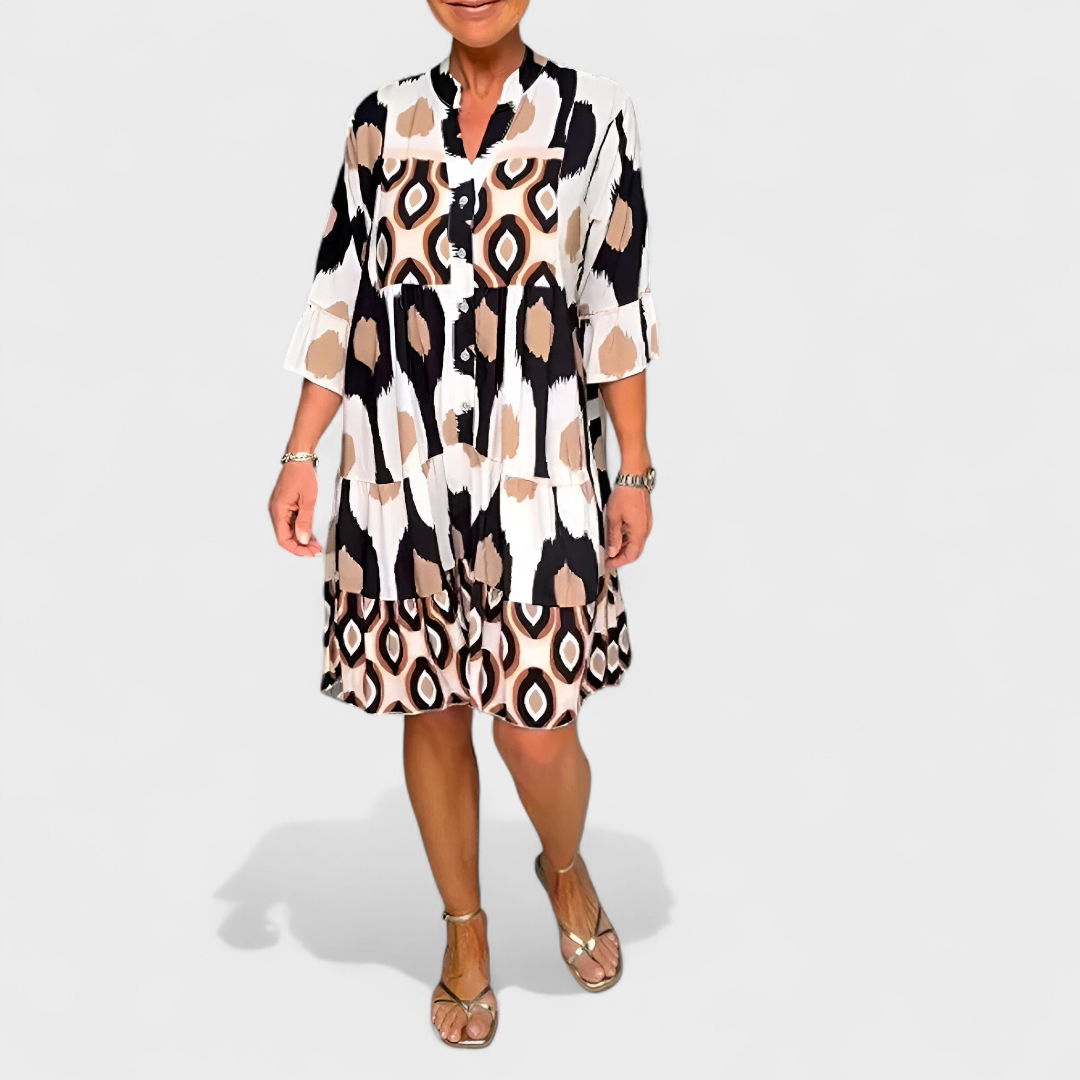 Jorvane™ - Robe femme ample imprimé géométrique col V manches