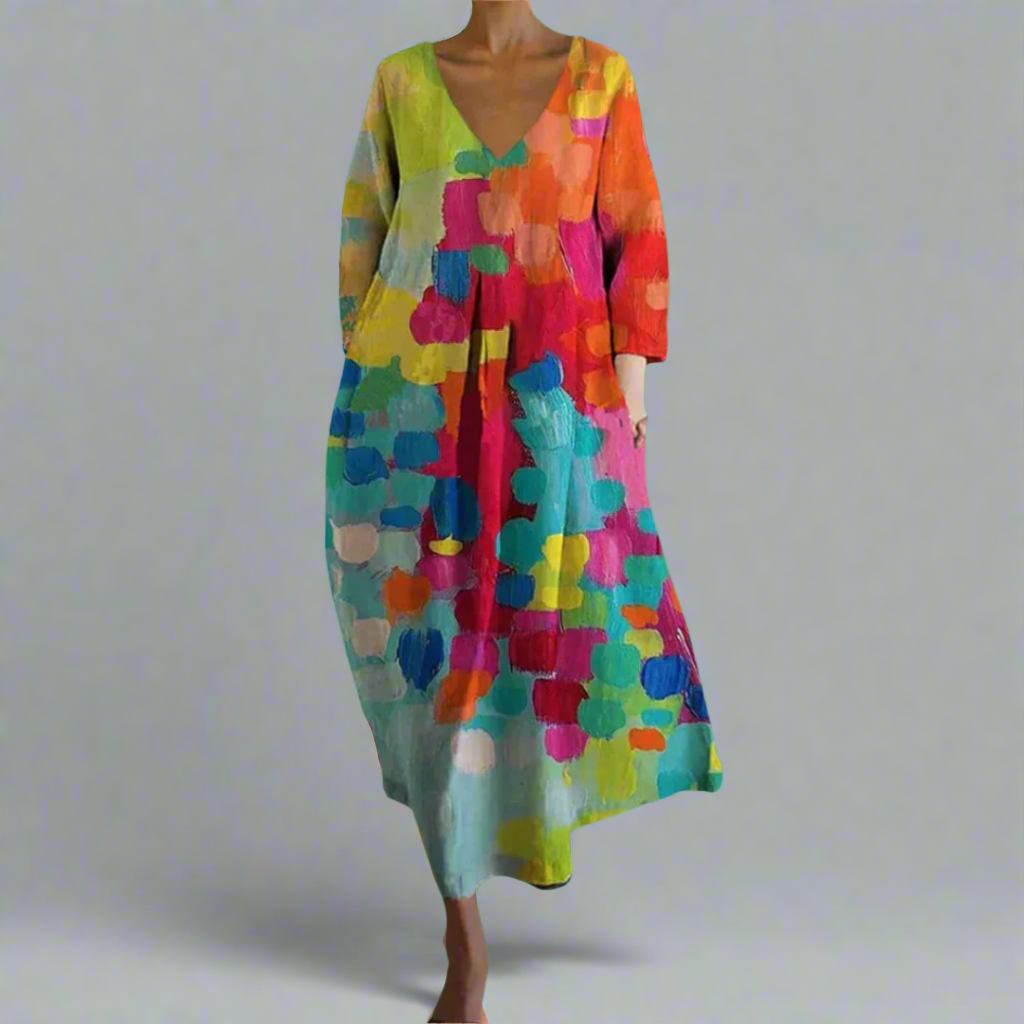 Felicity™ - Robe V-neck Colorée en Tissu Premium