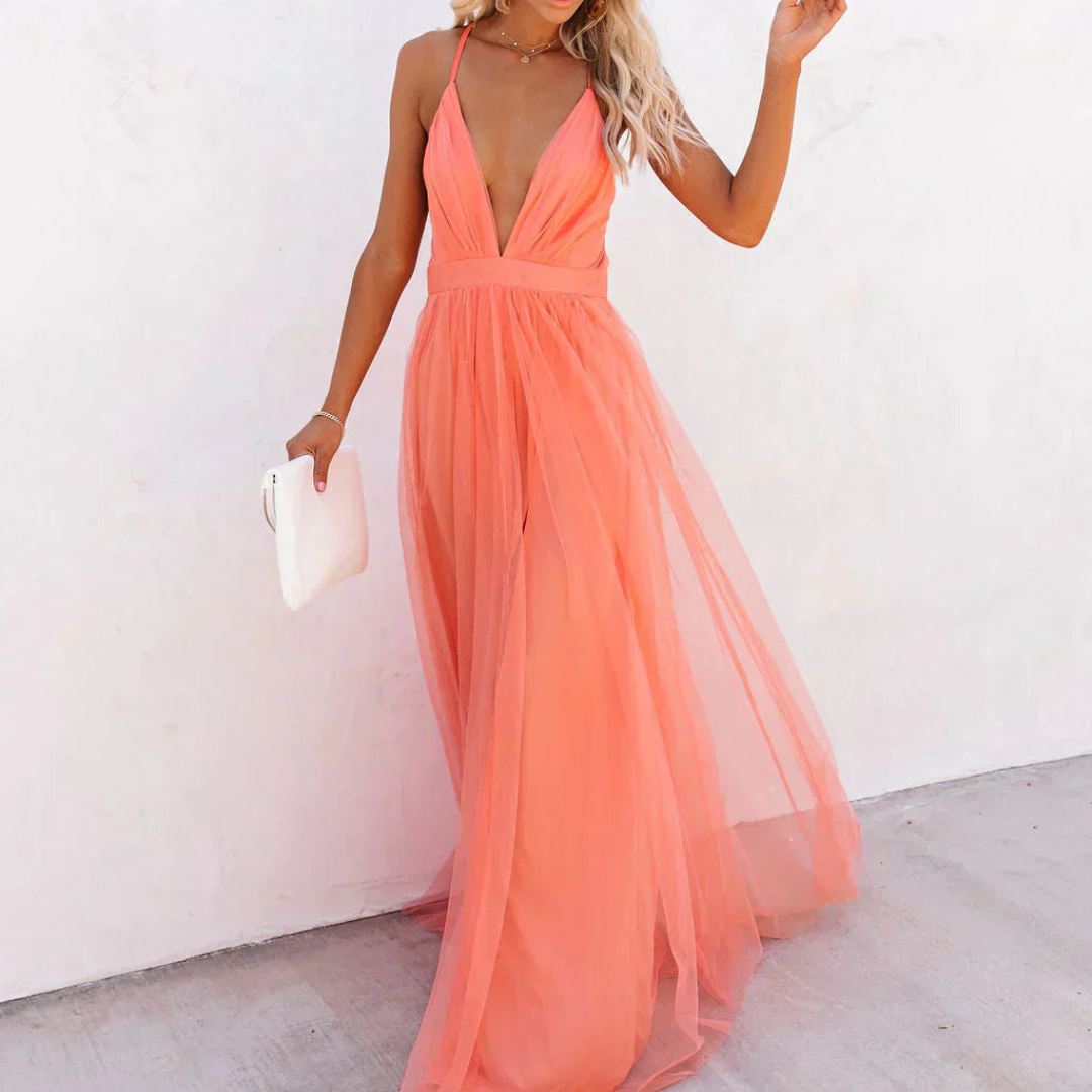 Jaxira™ - Robe femme longue fluide col V dos nu coupe élégante soirée