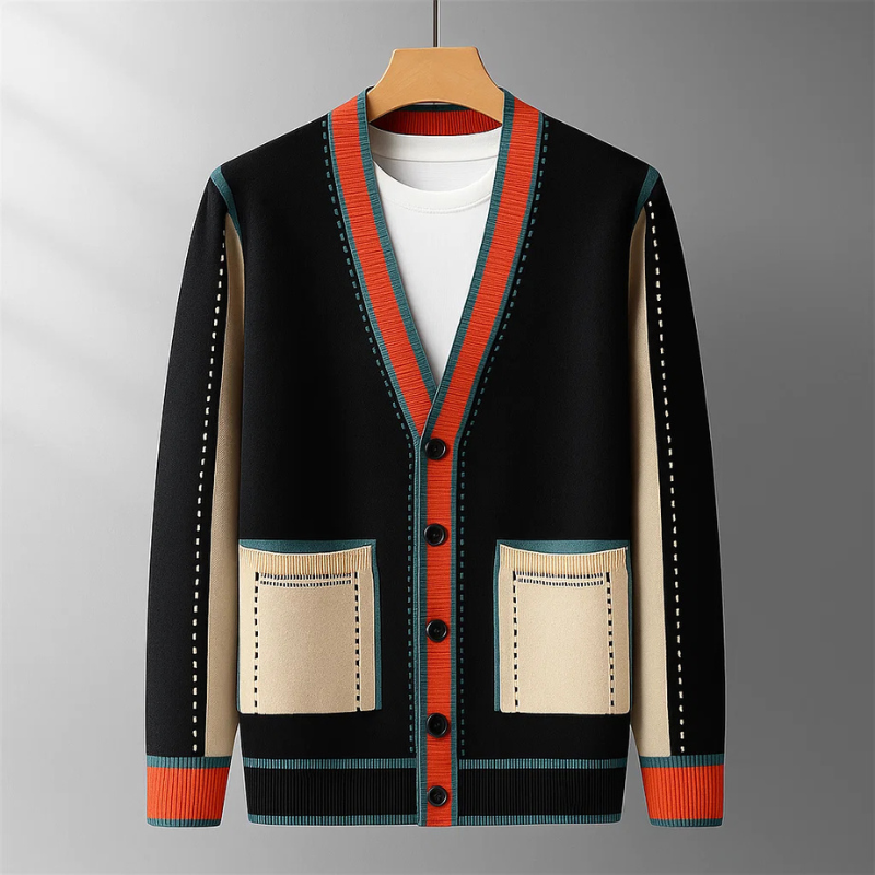 Norbert™ - Gilet Tricoté Col V À Détails Contrastés